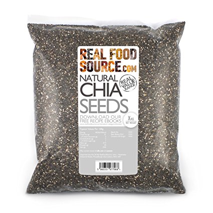RealFoodSource Whole Natural Dark Chia Seeds (4kg 4 x 1kg bags) with FREE Chia Recipe Ebook