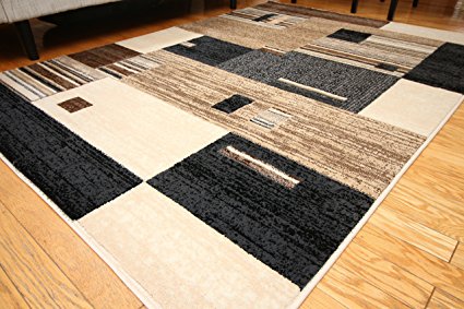 Feraghan/New City Contemporary Modern Squares Wool Area Rug, 2' x 3', Brown/Beige/Grey