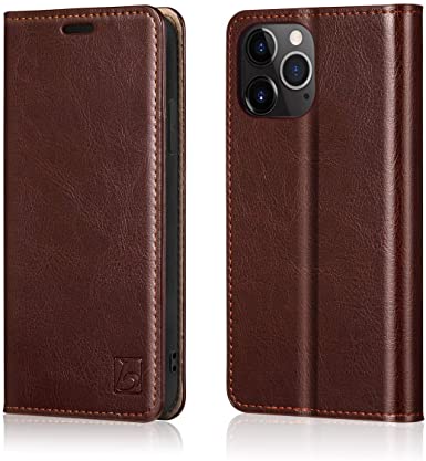 Belemay Compatible with iPhone 12 Pro Max Wallet Case (6.7" 2020) Genuine Cowhide Leather [RFID Blocking] Folio Flip Cover Credit Card Holder [Soft TPU Shell] Protective Book Folding Case, Brown