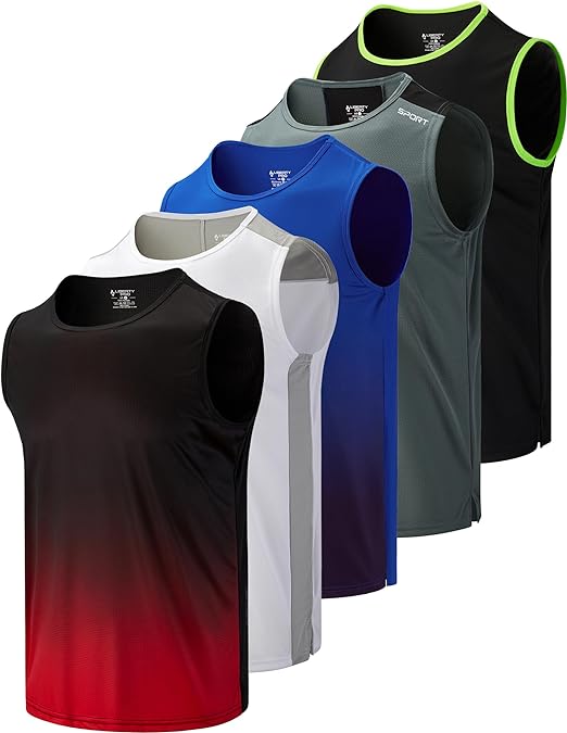 Liberty Imports Pack of 5 Men's Stretch Cool Dry Muscle Tank Tops Athletic Crewneck Sleeveless Workout Shirts