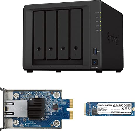 Synology 4-Bay DiskStation DS923  (Diskless) & Network Upgrade Module adds 1x 10GbE RJ-45 (E10G22-T1-Mini) & M.2 2280 NVMe SSD SNV3410 400GB (SNV3410-400G)