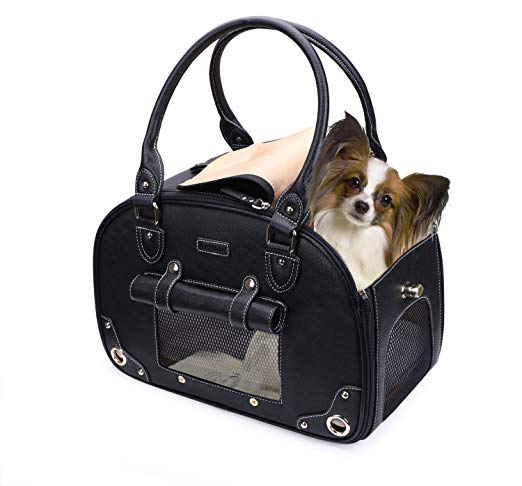 PetsHome Dog Carrier Purse, Pet Carrier, Cat Carrier, Waterproof Premium Leather Pet Travel Portable Bag Carrier for Cat and Small Dog Home & Outdoor