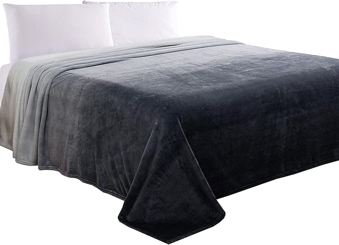 Elegant Comfort Luxury Velvety Feel Blanket, All-Season Lightweight Blanket, Ultra Plush, Soft, Cozy-Fuzzy Flannel Fleece for Couch, Sofa, Bed, Travel, Ombre Design, Twin/Twin XL, Gray