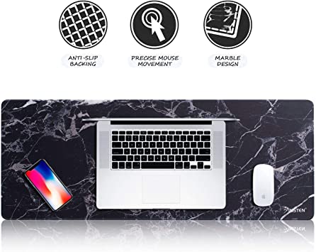 Insten Extra Large Mouse Pad, Marble Extended Computer Mouse Pad XL XXL for Desktop, with Waterproof Coating, Non-Slip Base, Silky Smooth Surface, Durable Stitched Edges - 31.5" X 12", Black Marble