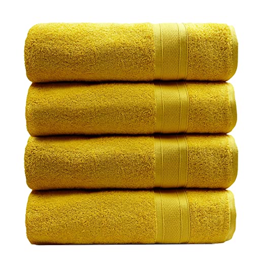 TRIDENT Soft and Plush, 100% Cotton, Highly Absorbent, Super Soft, 4 Piece Hand Towel Set, 500 GSM, Mustard Yellow