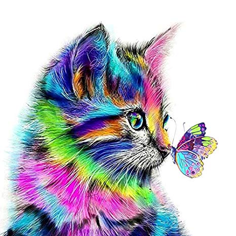 DIY 5D Diamond Painting by Numbers Kits for Adult Kids, Cat Butterfly Embroidery Painting for Home Wall Decor Painting Arts Craft (11.8"x11.8")