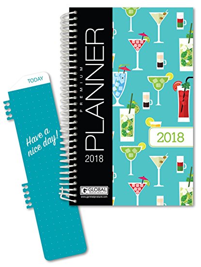 Best Planner 2018 Agenda for Productivity, Durability and Style. 5 x 8" Daily Planner / Weekly Planner / Monthly Planner / Yearly Agenda. Organizer with BOOKMARK and POCKET FOLDERS (Happy Hour)