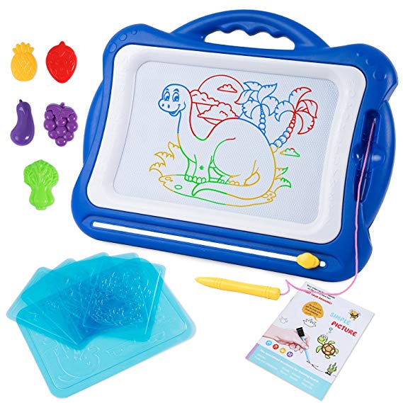 SGILE Magnetic Drawing Board Toy, Latest Magna Doodle Writing Painting Board with 5 Stamps 6 Sketch Boards and Album, Non-Toxic Color Erasable Sketching Sketch Pad for Toddlers Kids Girls Boys, Blue