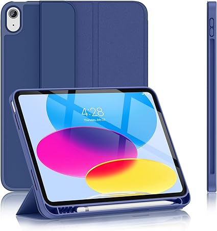 Soke Case for iPad 10th Generetion(2022 Release),iPad 10.9 inch Case with Pencil Holder[Support iPad 1st/3rd Pencil Charging/Pair],Trifold Stand Smart Cover with TPU Back,Auto Sleep/Wake-Navy Blue