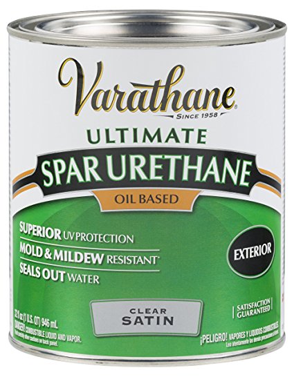 Rust-Oleum Varathane 9341H 1-Quart Classic Clear Oil Based Outdoor Spar Urethane, Satin Finish