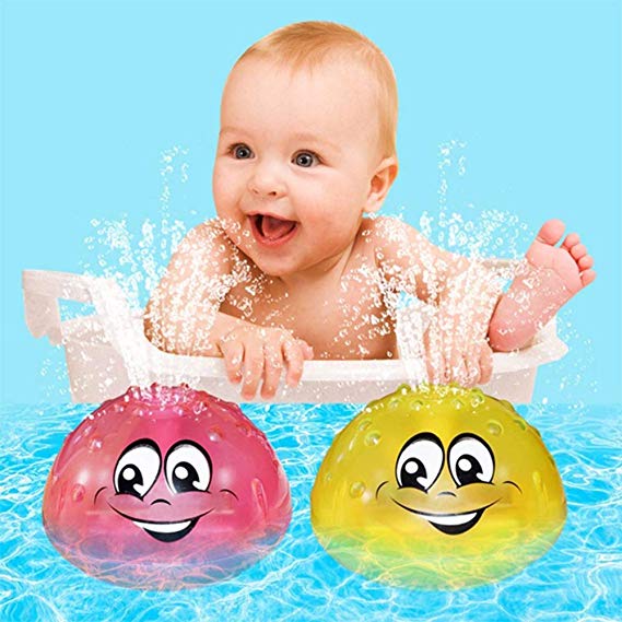 Sprinkler Ball Toy,Spray Water Baby Bath Toy,Floating Bath Toys with Light,Automatic Electric Induction Sprinkler Toy,Amphibious Interesting Light Music Toys,Birthday Gift for kid (Pink with base)