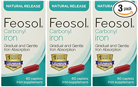 Feosol Carbonyl Iron Supplement Caplets Natural Release 60 Caplets (Pack of 3)