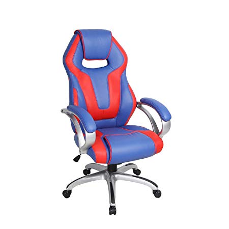 Smugdesk Executive Racing Style Office Chair PU Leather Swivel Computer Desk Seat High-Back Gaming Chair Red and Blue