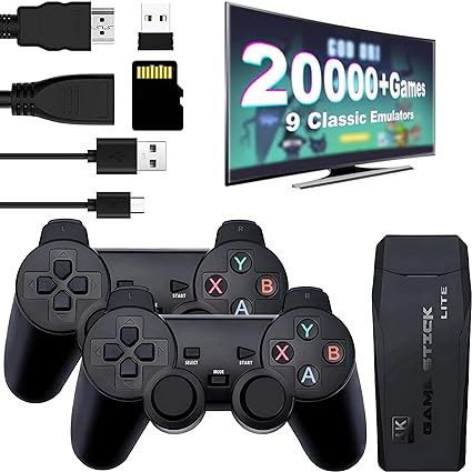 Wireless Retro Game Console - Retro Play Game Stick,Nostalgia Stick Game,9 Classic Emulators,4K HDMI Output,Plug and Play Video Game Stick Built in 20000  Games with 2.4G Wireless Controllers(64G)