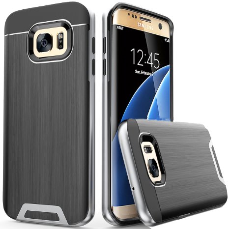 Galaxy S7 Edge Case -- Artech 21 Dallas Lazer Series Slim Dual Layers  Shockproof  Drop Proof  Textured Pattern Anti-Slip Protective Cover Case For Samsung Galaxy S7 Edge -- SteelSilver