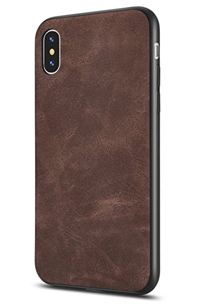 iPhone X Case/iPhone 10 Case Salawat Slim Shock Proof Phone Cover Lightweight Premium PU Leather TPU Bumper PC Protection for iPhone X 5.8inch(DarkBrown)