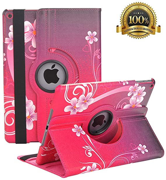 New iPad 7th Generation 10.2 Inch 2019 Case - Rotating Stand Smart Cover Case with Auto Sleep Wake for Apple iPad 10.2" 2019 (Red Peach Heart)