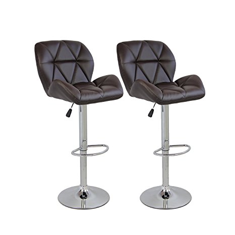 Bar Stools Modern Hydraulic Adjustable Swivel Barstools, Leather Padded with Back, Dinning Chair with Chrome Base, Set of 2, Brown