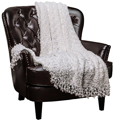 Chanasya Super Soft Beautiful Elegant Decorative Woven Popcorn Texture Couch Bed Throw Blanket With Ball Fringe