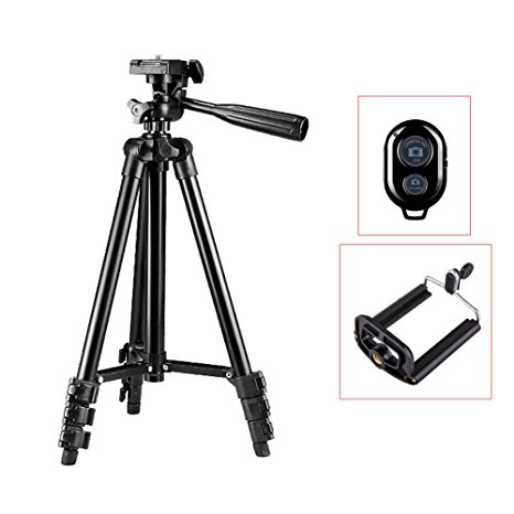 HaloVa Cellphone Tripod, Universal Aluminum Adjustable Tripod Mount with Bluetooth Remote Cellphone Holder and 360 Rotatable for iPhone, Camera And Smart Phone, Black, 41.7"