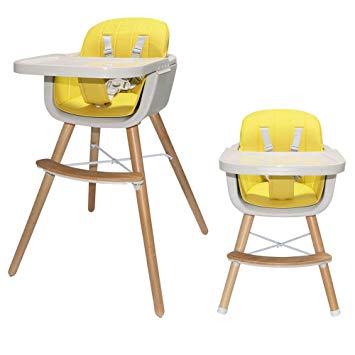 Asunflower Wooden High Chair 3 in 1 Convertible Modern Highchair Solution with Cushion, Adjustable Feeding High Chair for Toddler/Infant/Baby