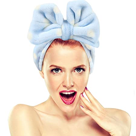 Hairizone Cosmetics Hair Band for Washing Face Shower Spa Headband Adjustable Elastic Bowknot Hairband for Girls (Blue)