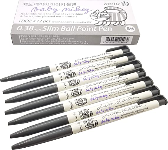 Xeno Slim Ball Point Pen 0.38mm Black 12 Pcs