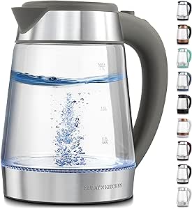 Zulay Kitchen Fast-Boiling Electric Kettle - 1.7L Hot Water Kettle 1500W With Auto Shut-Off - Borosilicate Glass & Stainless Steel Electric Tea Kettle - Boil-Dry Protection, 360° Base - Gray