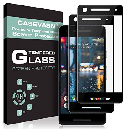 [2-PACK] CASEVASN For Google Pixel 2 Screen Protector [Tempered Glass] [Full Cover] [Black] with Lifetime Replacement Warranty
