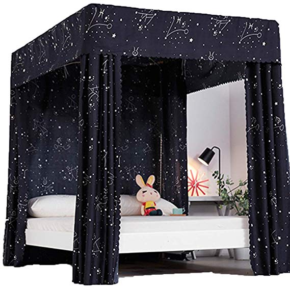 Obokidly Princess 4 Corner Post Bed Curtain Canopy;Windproof Lightproof Bed Canopy Mosquito Net Bedroom Decoration for Adults Girls Bed Canopies Child Gift (Black-Star, Full)