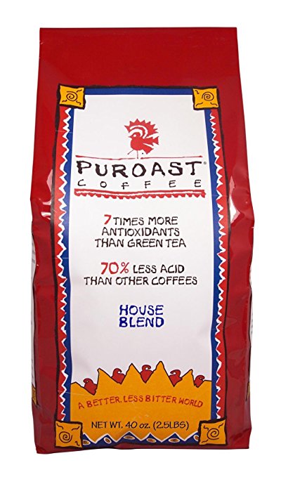 Puroast Low Acid Coffee House Blend Whole Bean, 2.5-Pound Bag