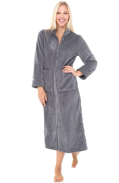 Alexander Del Rossa Womens Fleece Robe, Zip-Front Bathrobe