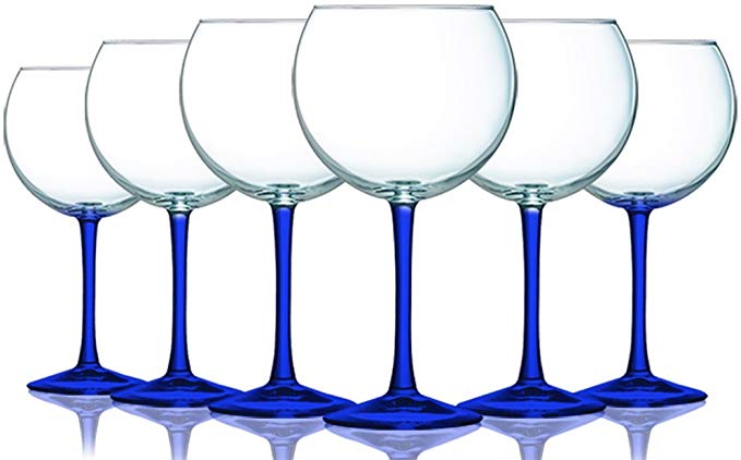 Balloon Wine Glass with Beautiful Fun Colored Stems - 20 oz. set of 6 Cobalt Blue Color- Additional Vibrant Colors Available by TableTop King