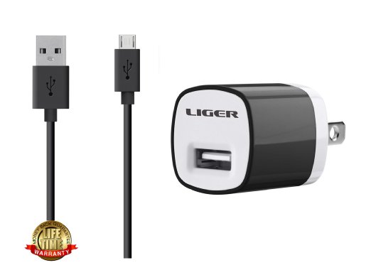 Liger Fast USB Home And Travel Wall Charger for Samsung Galaxy S4, S3, S2, Note 2, motorola HTC And Most Android Smartphones   Micro USB Sync & Charge Cable (Black)