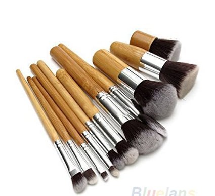 11Pcs Wood Handle Makeup Cosmetic Eyeshadow Foundation Concealer Brush Set brushes
