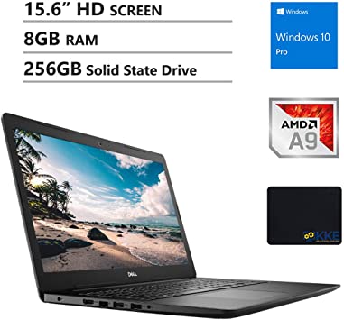 Dell Inspiron 15.6" HD Business Laptop, AMD A9-9425, 8GB RAM, 256GB Solid State Drive, Wireless AC, Bluetooth, Webcam, MaxxAudio, HDMI, Win10 Pro, KKE Mousepad, Black