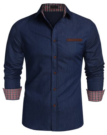 Halife Men's Casual Button Down Inner Checkered Shirt Long Sleeve Dress Shirts