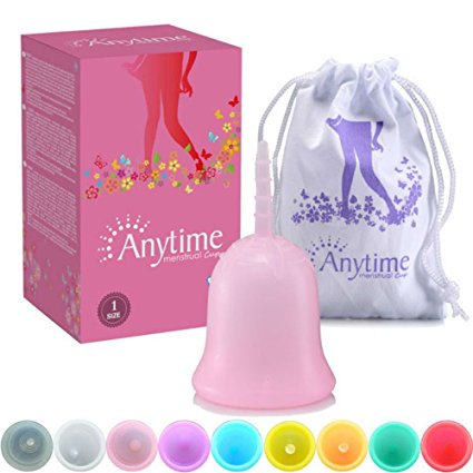 ANYTIME Premium Reusable Menstrual Cup - FDA Approved - #1 Recommended Period Cup Alternative to Tampons and Pads - Bonus Travel Bag (Large Post-Birth, Pink)