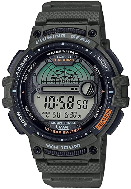 Casio Men's Fishing Timer Quartz Watch with Resin Strap, Green, 24.1 (Model: WS-1200H-3AVCF)