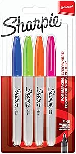 Sharpie Permanent Markers | Fine Point for Bold Details | Assorted Fun Colours | 4 Marker Pens