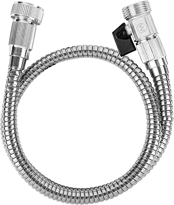 Morvat Stainless Steel Garden Hose 3 ft, Hose Reel Leader Hose, Short Connector Hose, On/Off Valve, Flexible Coil Hose, 3 FT