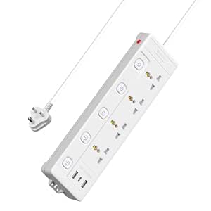 Portronics Power Plate 19 Extension Board with 4 Universal Power Sockets, 3 Meter Long Cord, 2000W Power Extender, 5 Individual Power Switches(