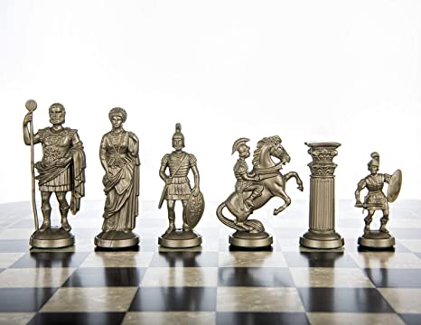 Plastic Chess Pieces RomanLegion 3 3/4", 9,6 cm Black & Gold - Weighted, Felted