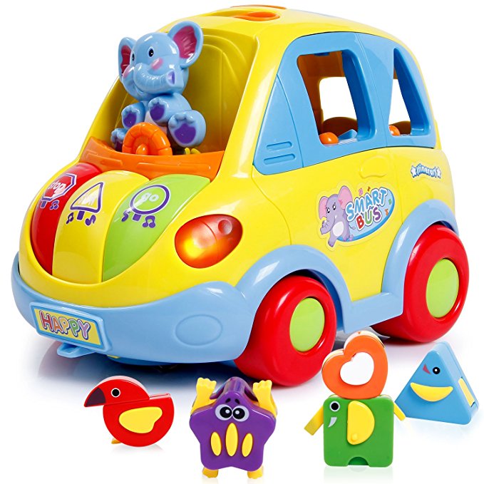 SGILE Auto-Sensing Happy Elephant Educational Musical Car Toy with Transforming Animal Block Shapes and Various Sounds and Omni-directional Wheel