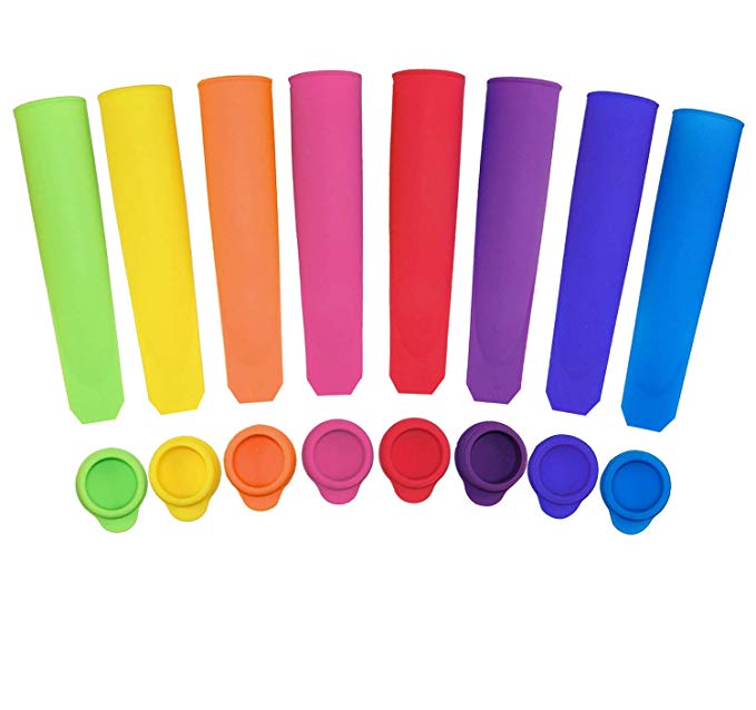 Popsicle Molds, Ouddy Silicone Ice Pop Molds with Lids, Multi Colors - Set of 8