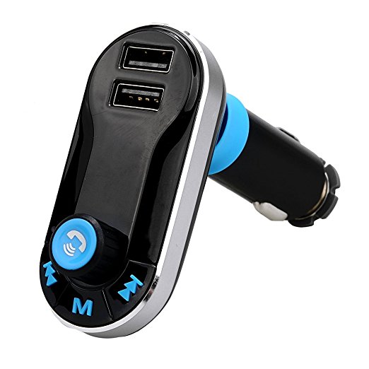 FAVOLCANO Bluetooth Car Kit MP3 Player FM Transmitter Dual USB Charger for iPhone Samsung Sony Dell and Others (Silver)