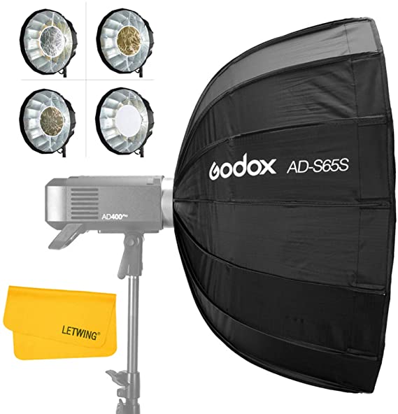 Godox AD-S65S Portable Softbox Soft Umbrella Silver 65cm/25.6inch Inside with Godox Mount Quick Installation and Reflector Diffuser Grid Suitable for Godox AD300 Pro Godox AD400 Pro(AD-S65S)