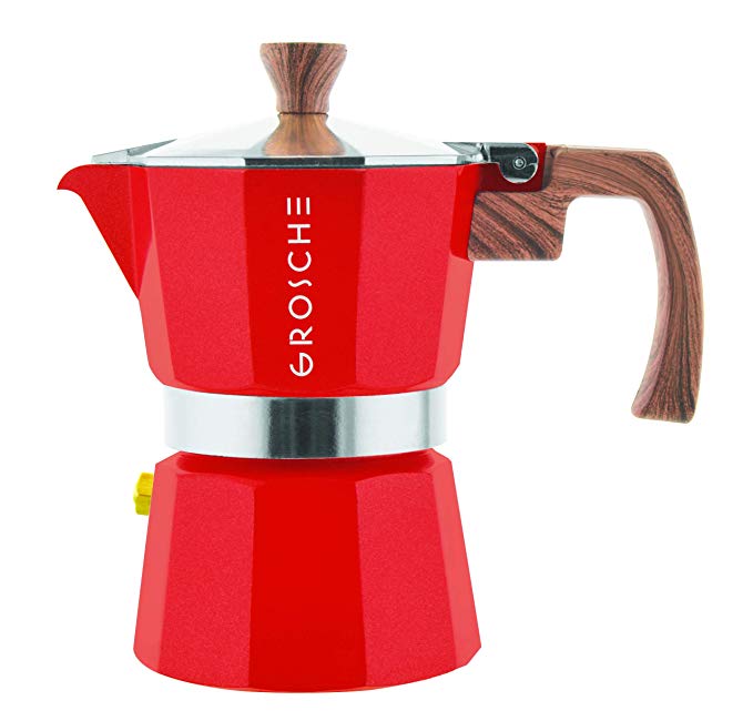 GROSCHE Milano Moka Stovetop Espresso Coffee Maker (3 cup/5 oz, Red)