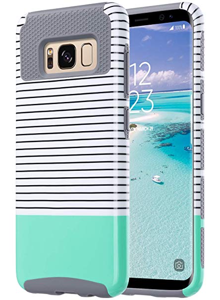 ULAK S8 Case, Galaxy S8 Case, Hybrid Case for Samsung Galaxy S8 2017 Release 2-Piece Dual Layer Style Hard Cover (Minimal Mint Stripes Grey) Will not Fit S8 Plus