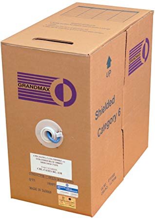 GRANDMAX CAT6 550MHz Shielded Stranded Bulk Cable, 1000ft, STP Pull Box, CMR Rated, 100% Pure Copper, Multiple Colors Available, 4 Pair, 24 AWG/ 1000FT/ Blue